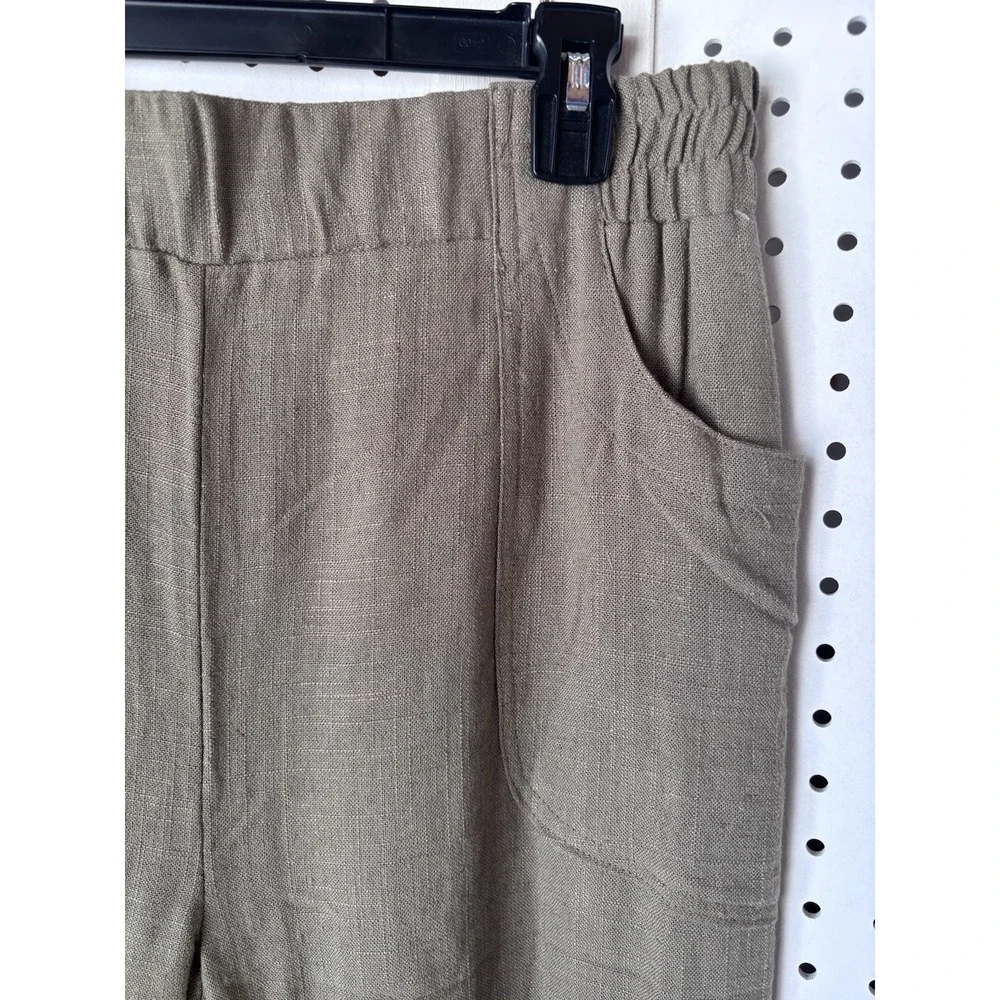 North Style Women's M Green Pull On Linen Rayon Capri Pants‎